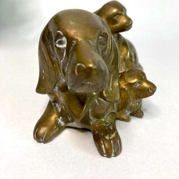 Brass Basset Hound Mom and Babies figurine - Picture 8 of 12